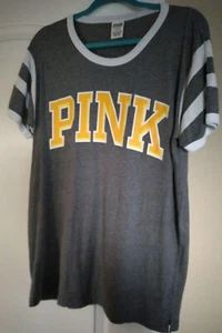 Victoria Secret PINK LOGO Cotton SCOOP NECK Shirt M GRAY Short Sleeve! NWOT! - Picture 1 of 2