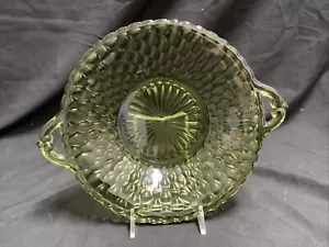 Vtg green 9" depression glass, Anchor Hkng, candy/nut serving dish with handles - Picture 1 of 8