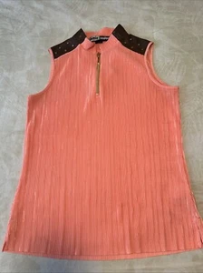 Jamie Sadock Ribbed medium sleeveless golf shirt Orange Brown Studded Shoulders - Picture 1 of 13
