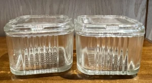 Vintage Hazel Atlas Clear Refrigerator Lidded Dishes 4” Square Set of 2 1930s - Picture 1 of 12