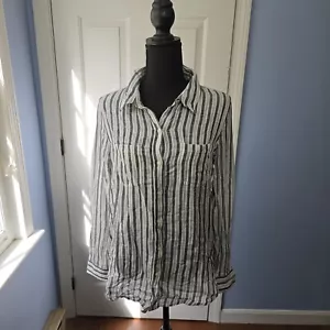 Womens Lucky Brand Striped Button Up Shirt -Grey/White - Size Medium NWT - Picture 1 of 11