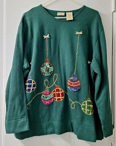 Vtg Bobbie Brooks Ugly Cute Christmas Sweatshirt XL Sequins Ornaments Velvet Tri - Picture 1 of 14
