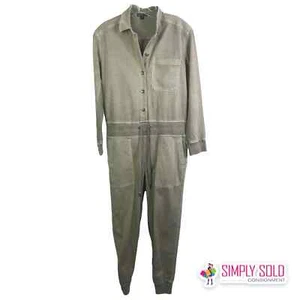 James Perse Women Khaki Long Sleeves Jumpsuit Button Front Drawstring Cotton XS - Picture 1 of 10