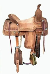 Handmade Tooled/Buckstitch Western Rough out Ranch Cut Saddle with Set Free ship - Picture 1 of 5