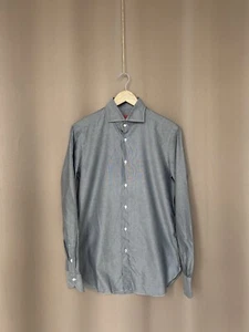 Isaia Napoli Mens Button Shirt Size M 100% Cotton Gray Long Sleeve - Picture 1 of 18