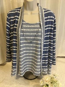 Alfred dunner Sz M blue chevron scoop neck necklace long sleeve 2fer look top - Picture 1 of 6
