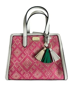 Kate Landry Purse Pink Straw Patterned Beach Tropical Tassels Crossbody - Picture 1 of 7