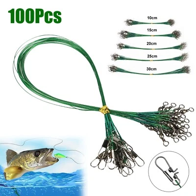 100PCS Trace Wire Leader Fishing Line Stainless Steel Lures Snap Swivel Durable - Image 1 of 4