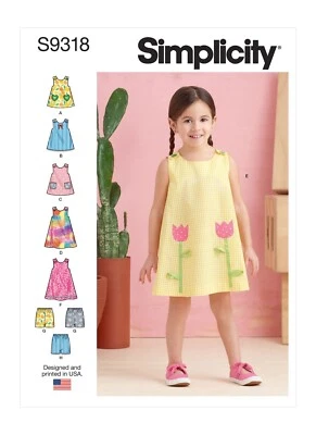 Simplicity Pattern S9318 9318 Toddler Girls Size 1-4 Tent Tops, Dresses & Shorts - Image 1 of 4