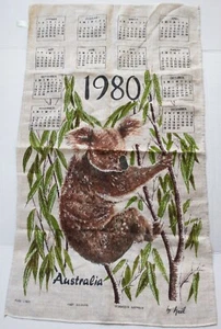 Vintage Kitchen Calendar Tea Towel Linen 1980 Koala Bear by Heil Australia - Picture 1 of 6