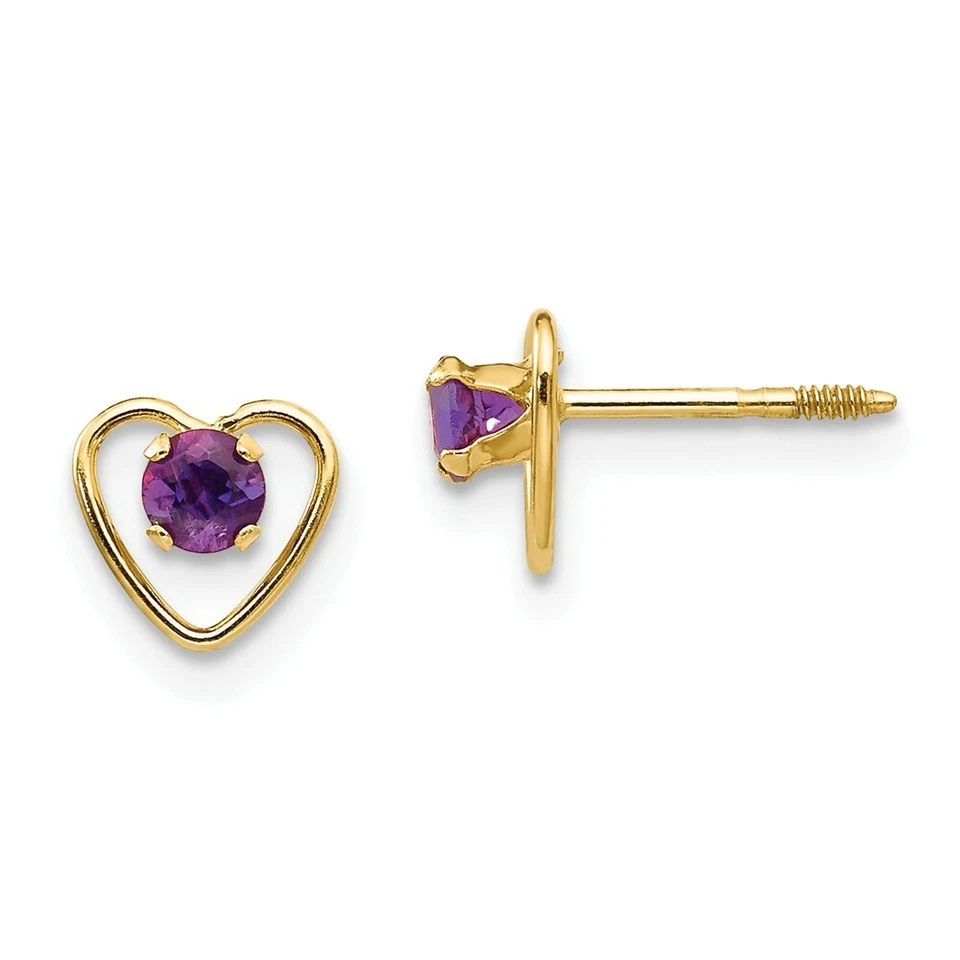 14k Madi K 3mm Amethyst Birthstone Heart Earrings Gk101