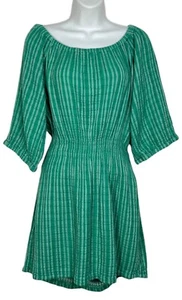 Ace & Jig Sorbet Striped Mini Dress Woven 1/2 Sleeve Tonal Green Smocked Small - Picture 1 of 13