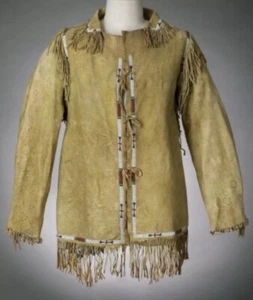 Chaqueta de Cuero de Gamuza Estilo Occidental Nativo Americano Flecos y Cuentas Trabajo Camisa de Guerra - Imagen 1 de 4