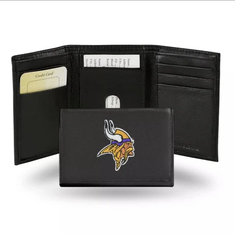 Minnesota Vikings NFL Team Logo Embroidered Leather TRIFOLD Wallet Cover