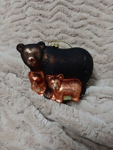 Oso de Alaska y 2 cachorros RARO adorno de árbol de Navidad vidrio de mercurio 4" - Imagen 1 de 5