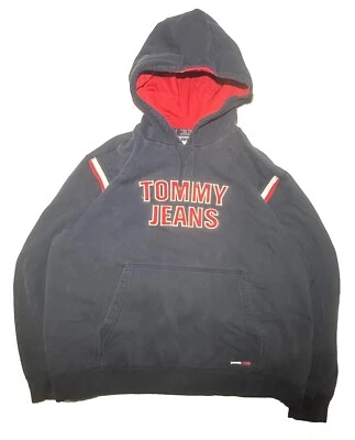 Moletom com capuz vintage Tommy Jeans masculino 2XL Spellout Hilfiger anos 90 Y2K hip hop - Imagem 1 de 4