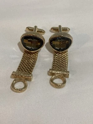 Gemelos envolventes de malla en tono dorado Dante de colección diamantes de imitación marrón brillante Foto 1 de 4