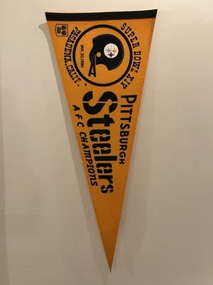 Vintage 1980 Super Bowl XIV Pittsburgh Steelers AFC Champions Pennant Quase Perfeito - Imagem 1 de 4