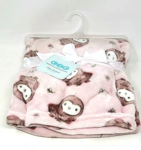 CJP Pink Owl Baby Girl Blanket Flower Leaves Cudlie Soft Lovey 30x40 NWT - Picture 1 of 3