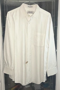 Edward Allan 2- Ply Non iron Mens White Dress Shirt Herringbone Sz 18 34/35 Big - Picture 1 of 4