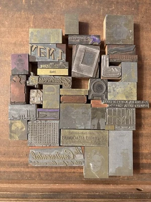 Vintage 60s-70s Metal on Wood Printing Blocks Lot of 33 Some Pics/portraits - Image 1 of 4