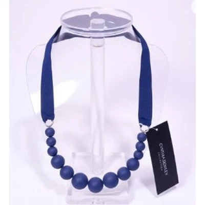 Collar de corbata cinta bola madera azul marino Cynthia Rowley para mujer nuevo con etiquetas 398 Foto 1 de 4