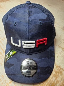 New Era Golf Hat Youth Size Blue Camo 2020 Ryder Cup Adjustable 9Twenty Cap NWT - Picture 1 of 9
