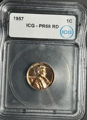 1957 Lincoln Wheat Cent ICG  PF 68 RD Beautiful Early Proof! - Image 1 of 3