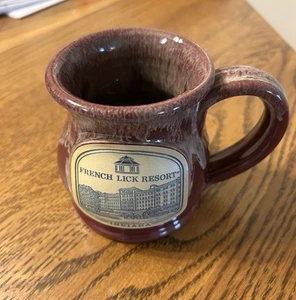 Deneen Pottery French Lick Resort Indiana Maroon Drip Glaze Mug Larry Bird - EUC - Picture 1 of 4