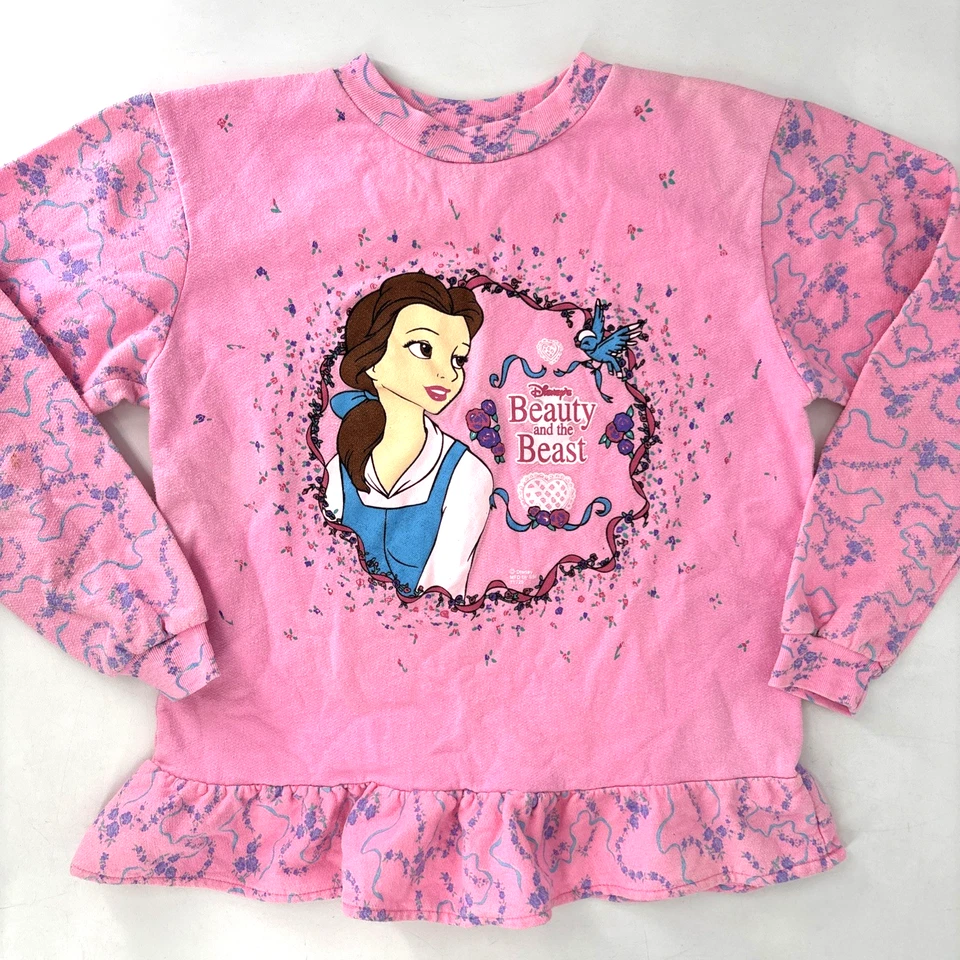 Vintage Beauty And The Beast Kids Shirt 90s Belle Pink Ruffles Disney XL NICE - Image 1 of 4