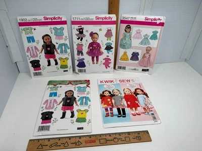 18" Doll Clothes Simplicity 1902 1711 3547 0292 Kwik Sew 3965 Sewing Patterns - Image 1 of 4