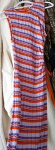 Zara Striped Dress Cut Out Side With Tie Maxi Long Round Neck Orange & Purple - Picture 1 of 8
