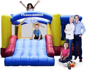 Bounce House Inflatables12X10 Jump Slide Dunk Basketball Rim Large Entry Blower - Picture 1 of 9