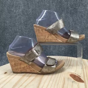 Clarks Sandals Womens 10 Temira East Wedge Heels Slide Straps Beige Faux Leather - Picture 1 of 12