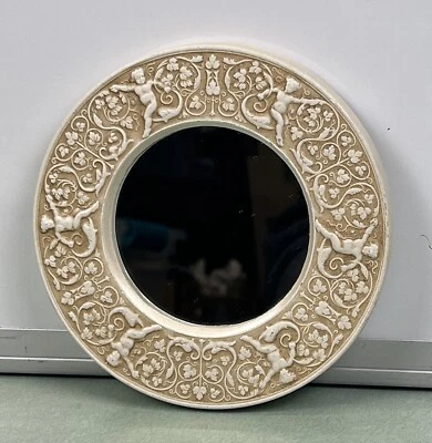 Факсимиле херувимы настенное зеркало меловая посуда круглая рама 5,25 дюйма стекло 3 дюйма винтаж - Изображение 1 из 4