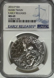 2016-P U.S. Silver Mark Twain $1 Dollar - Early Releases - NGC MS69 - Picture 1 of 6