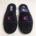 NEW Men’s Champion Slippers Scuffs SZ 8 Black Logo Soft Terry Velour Bath Shoes