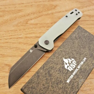 QSP Knife Penguin Linerlock Folding Knife 3" D2 Tool Steel Blade Jade G10 Handle