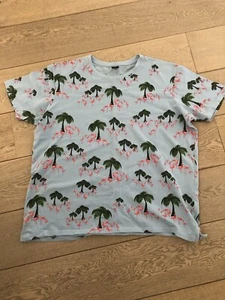 Cotton Traders T Shirt 2XL Flamingos and Palm Trees Blue - Picture 1 of 6