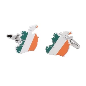 Ireland Map Outline with Tri Colour Flag Cufflinks Presented in a Gift Box - Picture 1 of 2