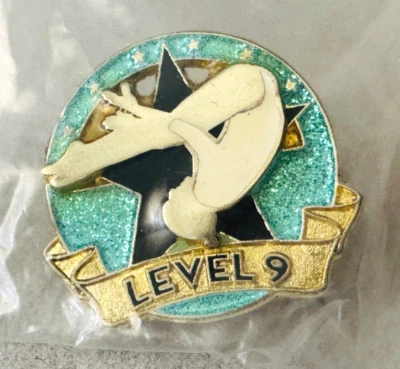 NEW Crown GLITTER Gymnastics Lapel Pin ~LEVEL 9~ Blue - Image 1 of 4