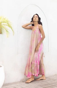 Womens Tie Dye Sleeveless Bohemian Maxi Tank Dress Holiday Beach Loose Sundress - Picture 1 of 10