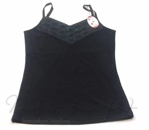 Womens Dahlia Jeweled Black Sheer Satin Layered V Neck Sparkle Tank Top Shirt - Picture 1 of 12