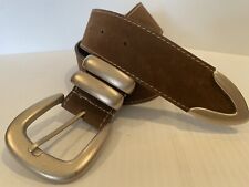 Women's Belt 24"-28" Wide Brown Nice Solid Silver Tone Buckle Faux Suede Leather