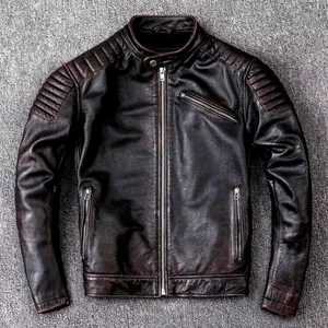 Real Leather Men’s Motorcycle Biker Vintage Distressed Black Cafe Racer Jacket - Picture 1 of 3