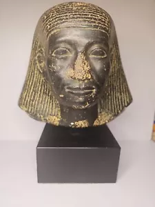 Busto antico egizio 11" vintage anni 60 arte scultura museo replica granito nero - Foto 1 di 10