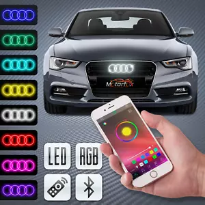 AUDI LED BLUETOOTH EMBLEM BADGE FRONT GRILL LOGO RINGS MULTICOLOR A6 A7 Q3 Q4 Q5 - Picture 1 of 8