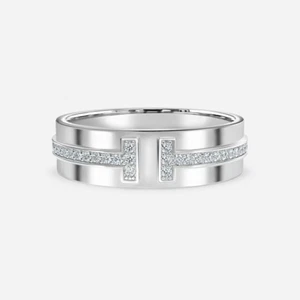 Men Engagement Band 0.25 Ct Lab Grown Round Cut Diamond 5.5 mm Fine 950 Platinum - Picture 1 of 14