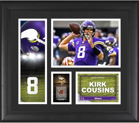 Kirk Cousins Minnesota Vikings Frmd 15" x 17" Player Collage & Piece of GU Ball Cover