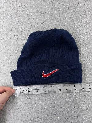 Nike Beanie Toque Adult One Size Blue Red Knit Swoosh 100% Acrylic Outdoors - Image 1 of 4